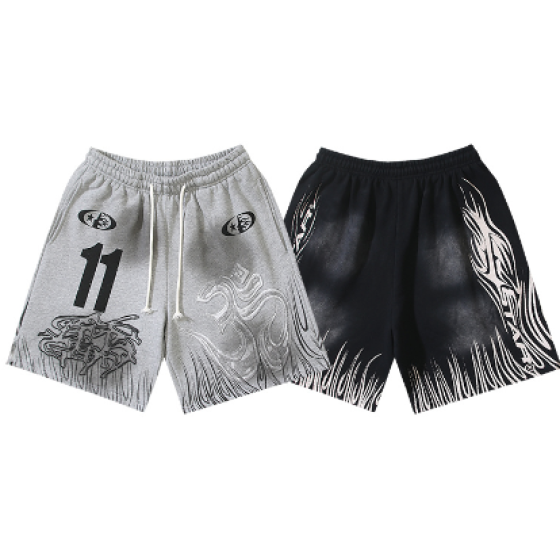 Hellstar Distressed Casual Shorts with Washed and Splattered Ink
